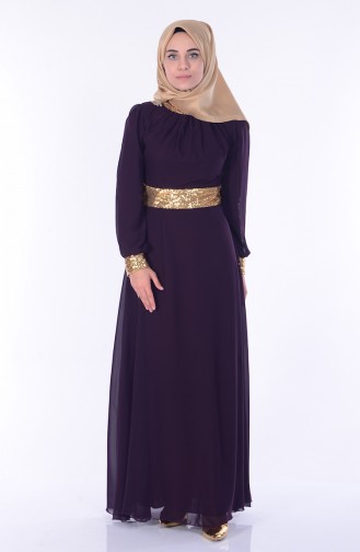 Besticktes Abendkleid aus Chiffon 2398-28 Dunkel Zwetschge 2398-28