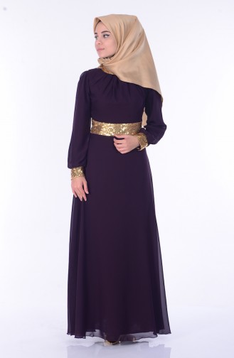 Dark Plum Hijab Evening Dress 2398-28