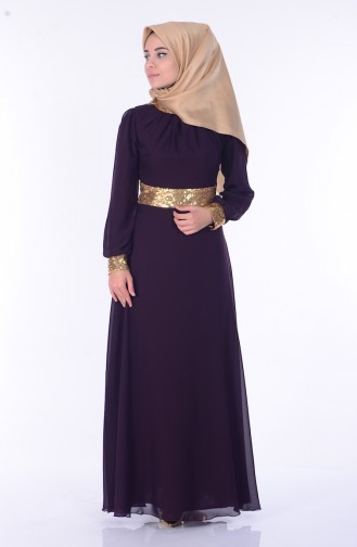 Besticktes Abendkleid aus Chiffon 2398-28 Dunkel Zwetschge 2398-28