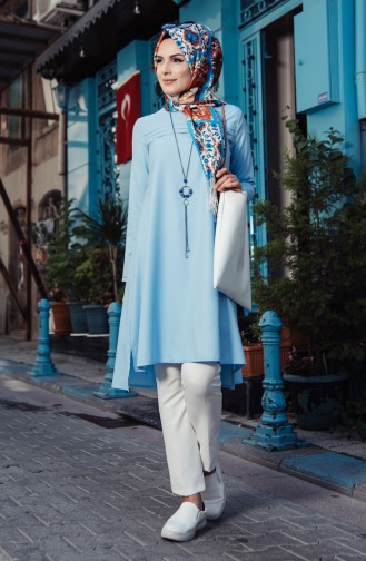 Kolyeli Tunik 7778-10 Buz Mavi