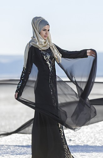 Schwarz Hijab Kleider 52572-01