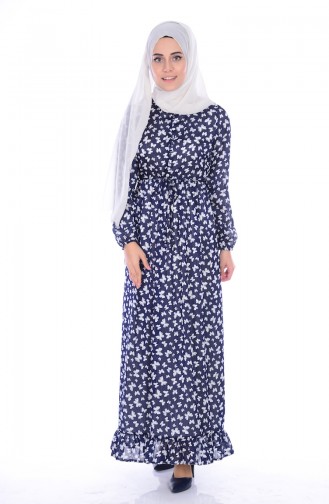 Navy Blue Hijab Dress 2037-02