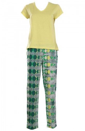 Desenli Pijama Takımı PSW04-03 Sarı Yeşil