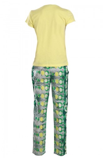 Desenli Pijama Takımı PSW04-03 Sarı Yeşil