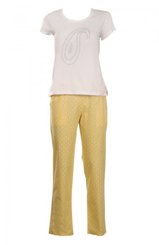 Desenli Pijama Takımı PSW05-02 Beyaz Sarı