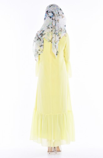 Büzgülü Şifon Elbise 1172-03 Sarı