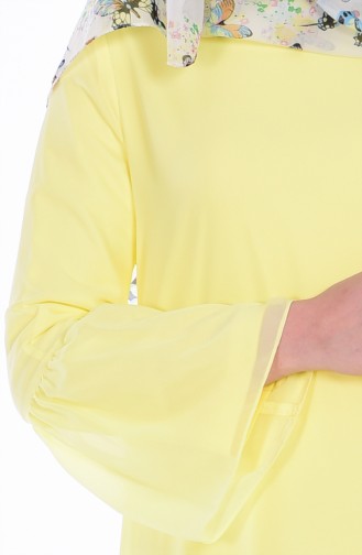 Büzgülü Şifon Elbise 1172-03 Sarı