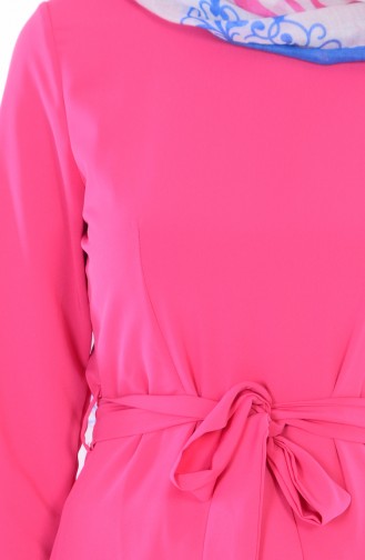 Geraftes Kleid mit Gürtel 2053-08 Pink 2053-08