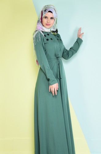 Sefamerve Pul Detaylı Elbise 4086-01 Çağla Yeşil