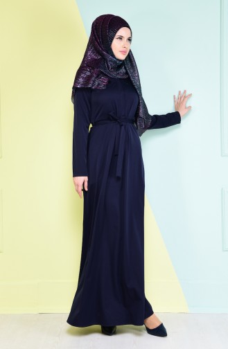 Navy Blue Hijab Dress 4086-05