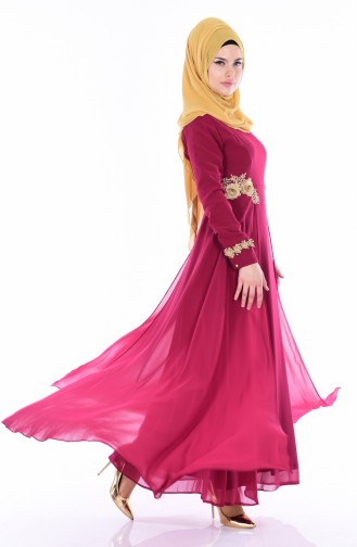Fuchsia Hijab Evening Dress 81377-03
