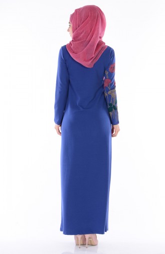 Bedrucktes Kleid aus Zwei Garne 2780-11 İndigo 2780-11