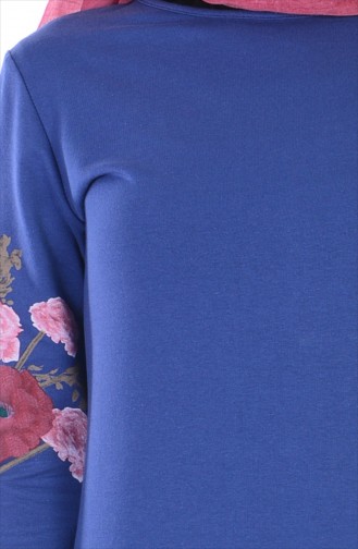 Bedrucktes Kleid aus Zwei Garne 2780-11 İndigo 2780-11
