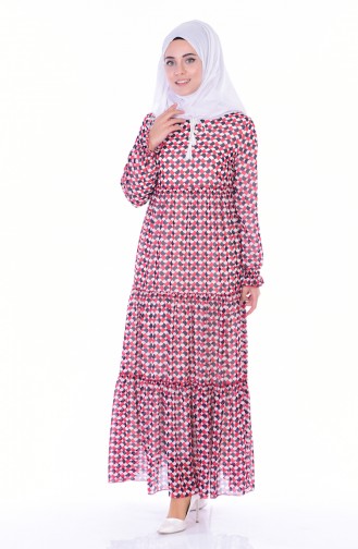 Desenli Elbise 0119-02 Kırmızı