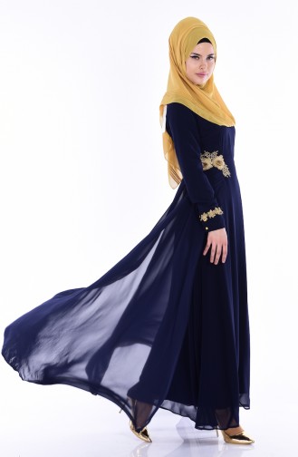 Spitzen Abendkleid aus Chiffon 81377-02 Dunkelblau 81377-02
