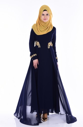 Spitzen Abendkleid aus Chiffon 81377-02 Dunkelblau 81377-02