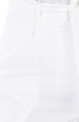 Kemerli Düz Paça Pantolon 5050-06 Beyaz