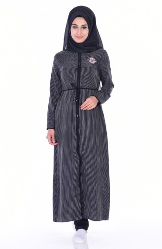 SUKRAN Striped Zippered Cape 35778-01 Black 35778-01