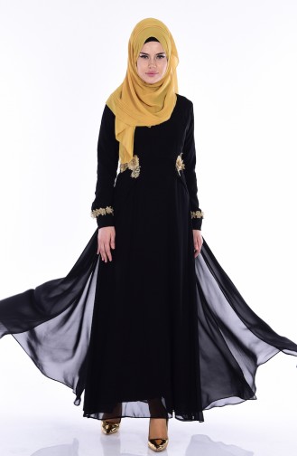 Black Hijab Evening Dress 81377-01