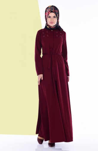 Claret Red Hijab Dress 4086-04