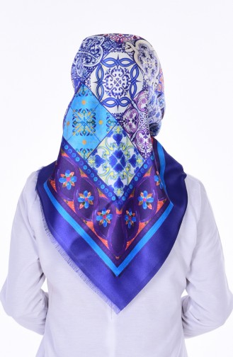 Digital Bedrucktes Kopftuch aus Taft 95008-10 Blau Naturfarbe 10