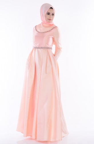 Salmon Hijab Evening Dress 1069-04