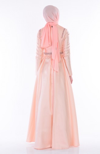 Salmon Hijab Evening Dress 1069-04
