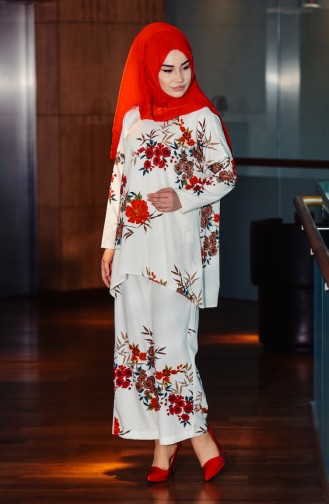 Tunik Pantolon İkili Takım 3005-01 Beyaz