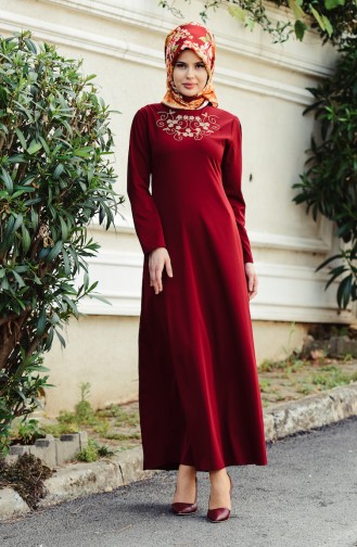 Claret Red Hijab Dress 4087-04