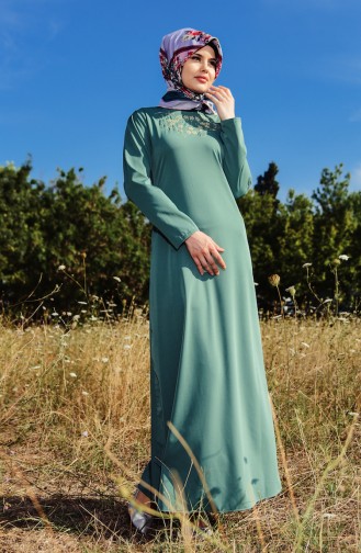 Sefamerve Nakışlı Elbise 4087-01 Çağla Yeşil