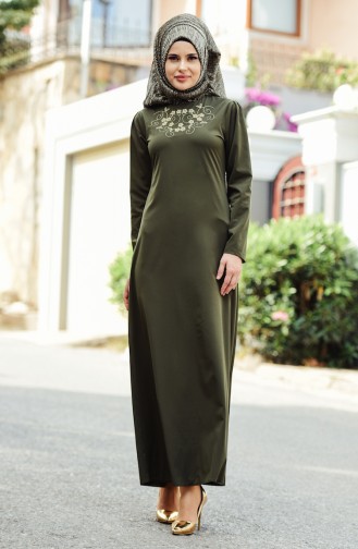 Khaki Hijab Dress 4087-02