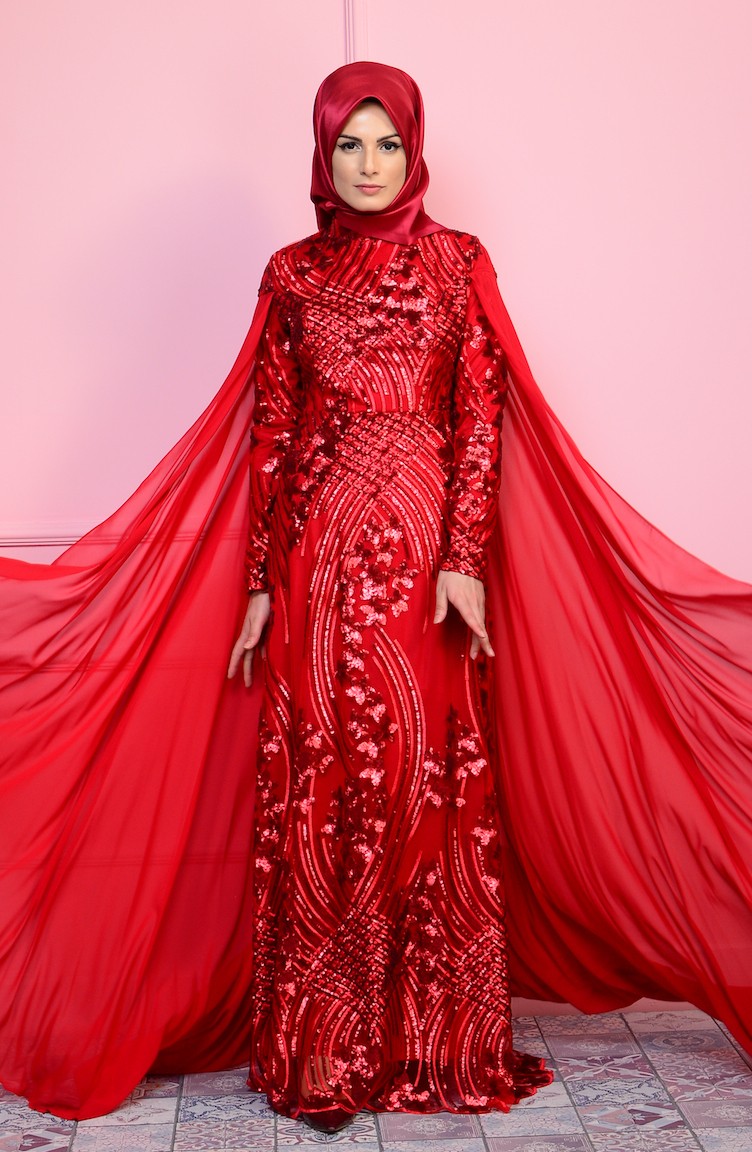 Red Hijab Evening Dress 762703 Sefamerve