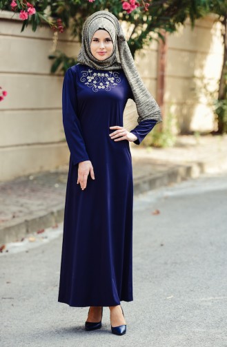 Dunkelblau Hijab Kleider 4087-05