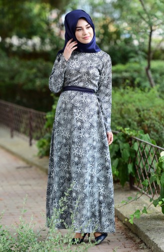 Navy Blue Hijab Dress 3947-02