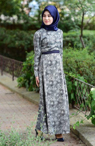 Navy Blue Hijab Dress 3947-02