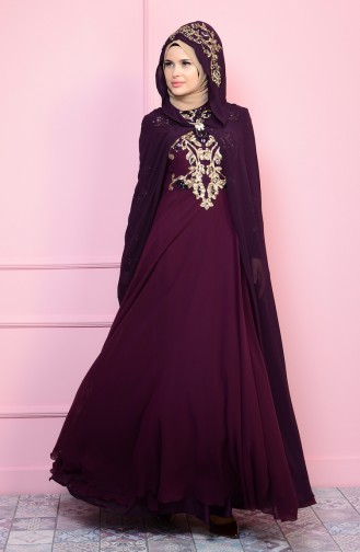 Purple Hijab Evening Dress 7632-07