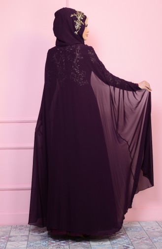 Purple Hijab Evening Dress 7632-07