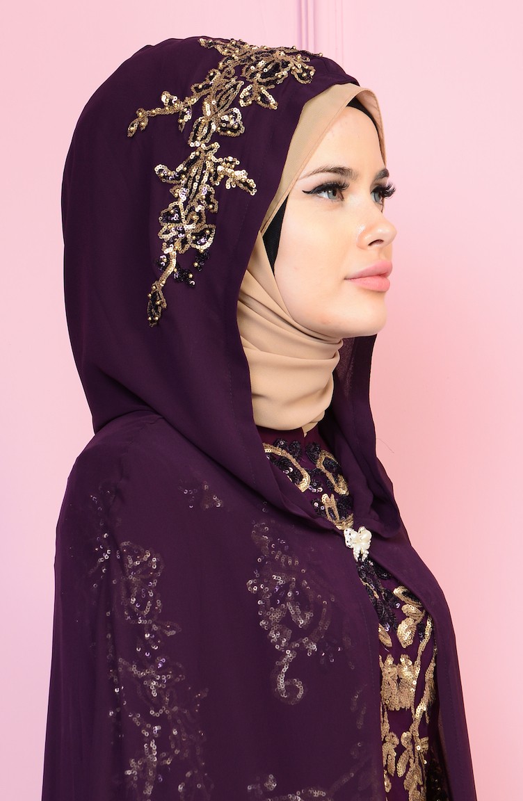 Pelerin Detaylı Abiye Elbise 763207 Mor Sefamerve