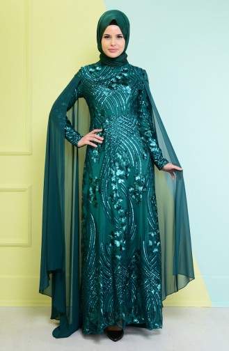 Emerald Green Hijab Evening Dress 7627-01