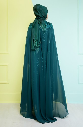 Payet Detaylı Abiye Elbise 7627-01 Zümrüt Yeşil