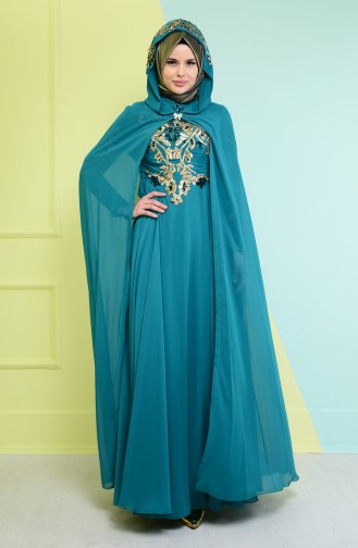 Green Hijab Evening Dress 7632-01