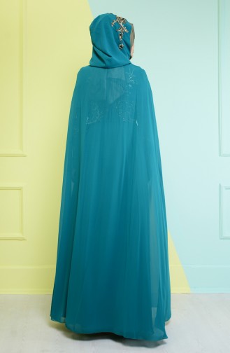 Green Hijab Evening Dress 7632-01