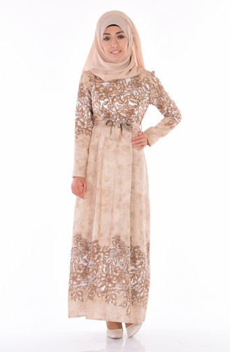 Beige Hijab Dress 2038-02