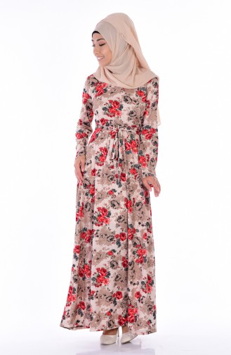Claret Red Hijab Dress 3070-03
