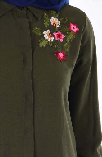 Embroidery Detailed Tunic 0650-02 Khaki Green 0650-02