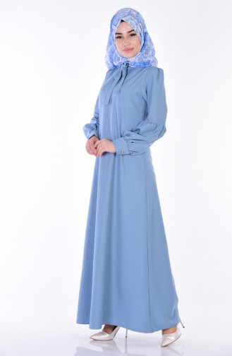 Kolu Volanlı Elbise 81427-07 Mavi