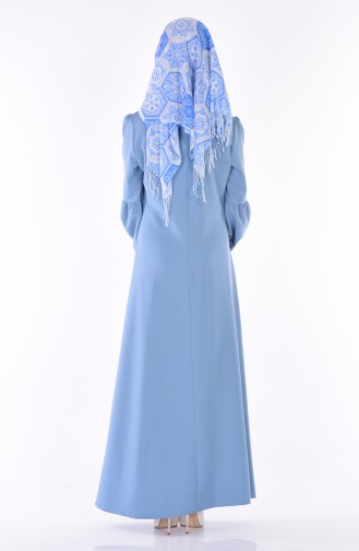 Kolu Volanlı Elbise 81427-07 Mavi