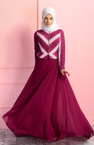 Plum Hijab Evening Dress 7491-01