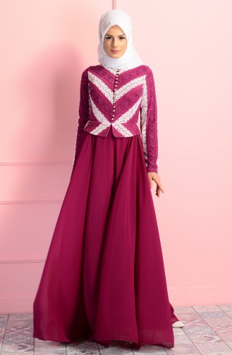 Plum Hijab Evening Dress 7491-01