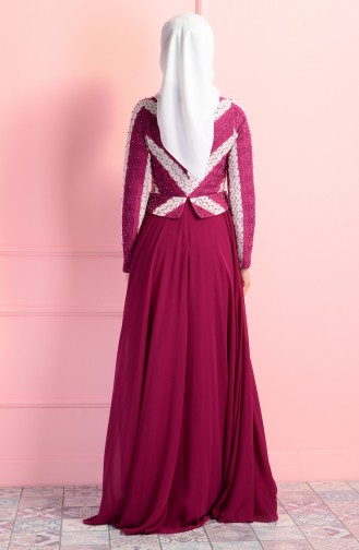 Plum Hijab Evening Dress 7491-01